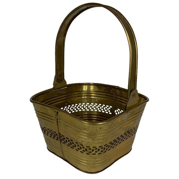 Solid Brass Square Pierced Ribbed Basket From India Decorative Container - Picture 3 of 9